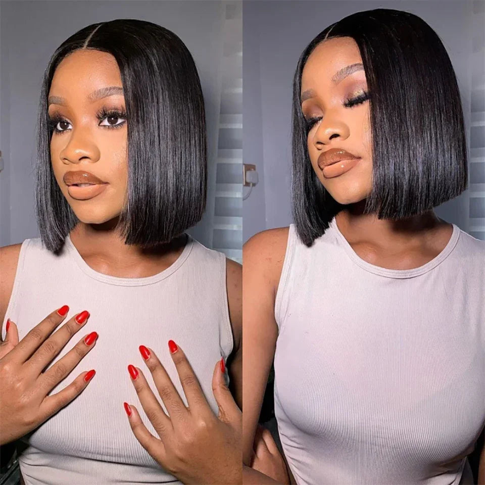Natural Black Straight Short Bob Wig | 13x6x1 T-Part Lace Front Human Hair (180% Density, Wear & Go)