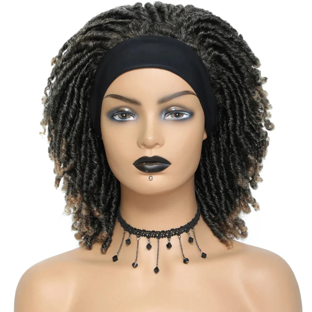 Soft Faux Locs Headband Wig - 6 Inch Ombre Dreadlock Wig for Black Women - Curly Braided Synthetic Wig with Headband - 1B, Burgundy, 27, 30, 613 Options