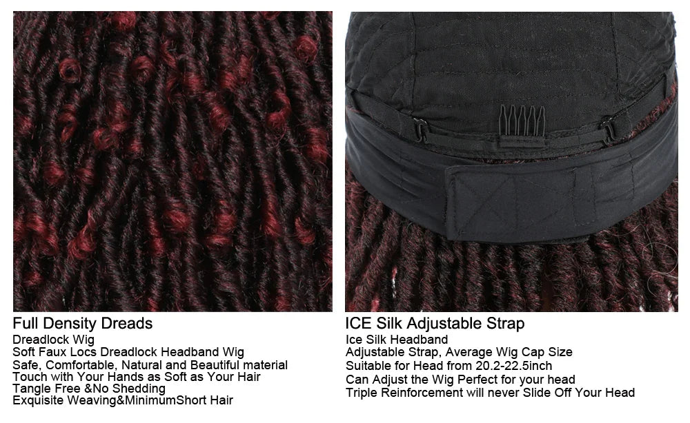 Soft Faux Locs Headband Wig - 6 Inch Ombre Dreadlock Wig for Black Women - Curly Braided Synthetic Wig with Headband - 1B, Burgundy, 27, 30, 613 Options