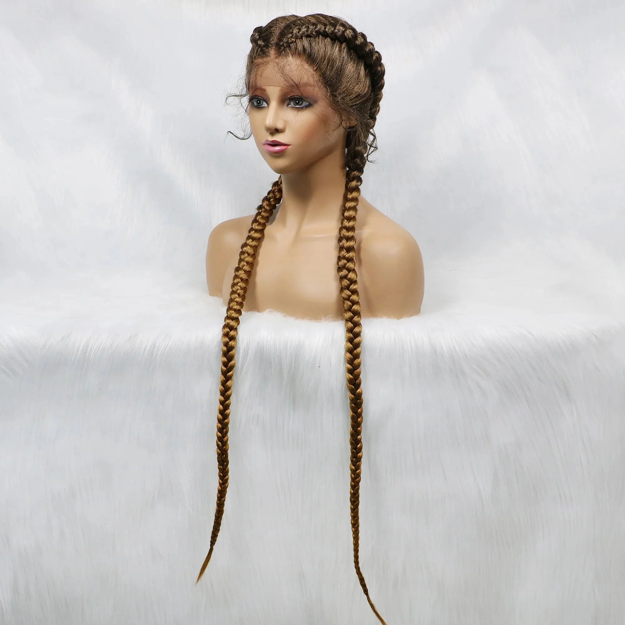 Handmade Double Dutch Cornrow Braided Wig | Natural Black Lace Front | Baby Hair | Kanekalon Synthetic Wig for Women