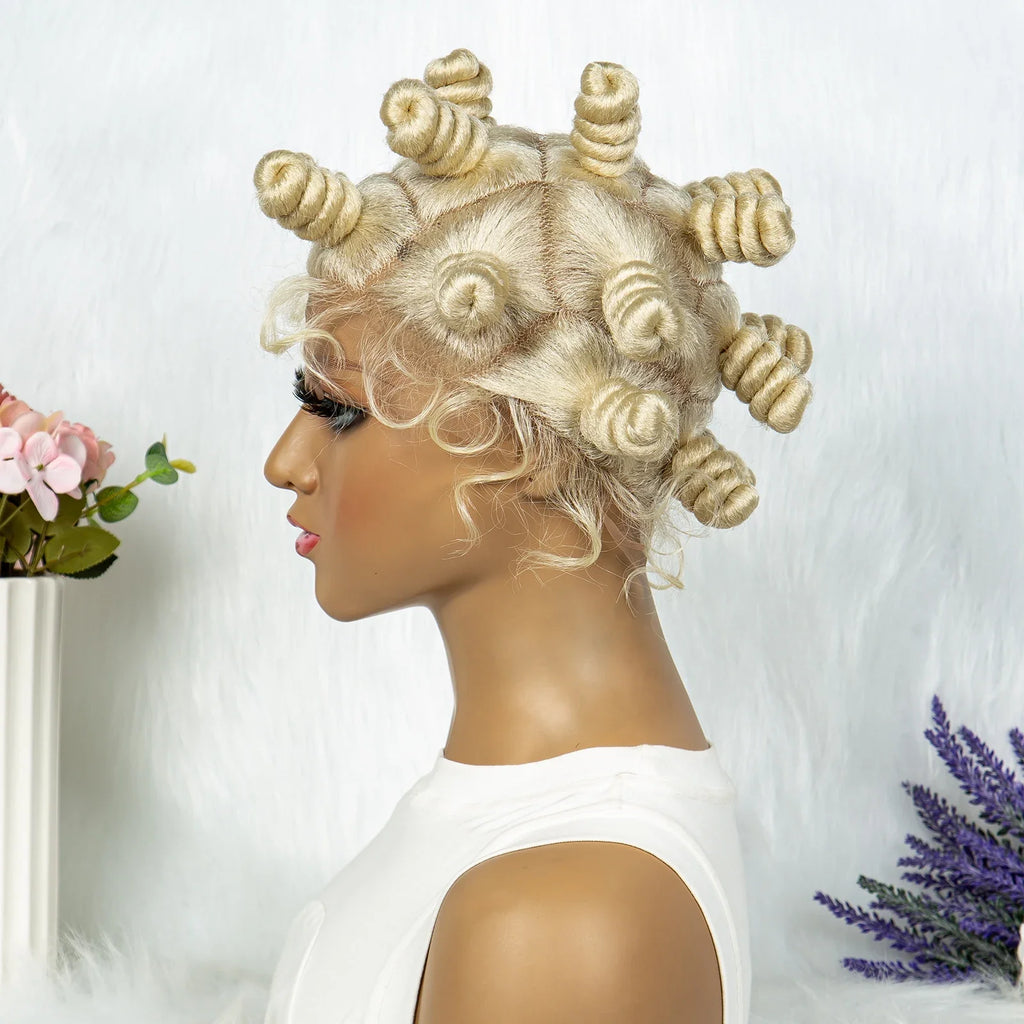 KIMA Bantu Knot Knotless Box Braids Wig | 350# Blonde Braided Bun Full Lace Wig for Black Women