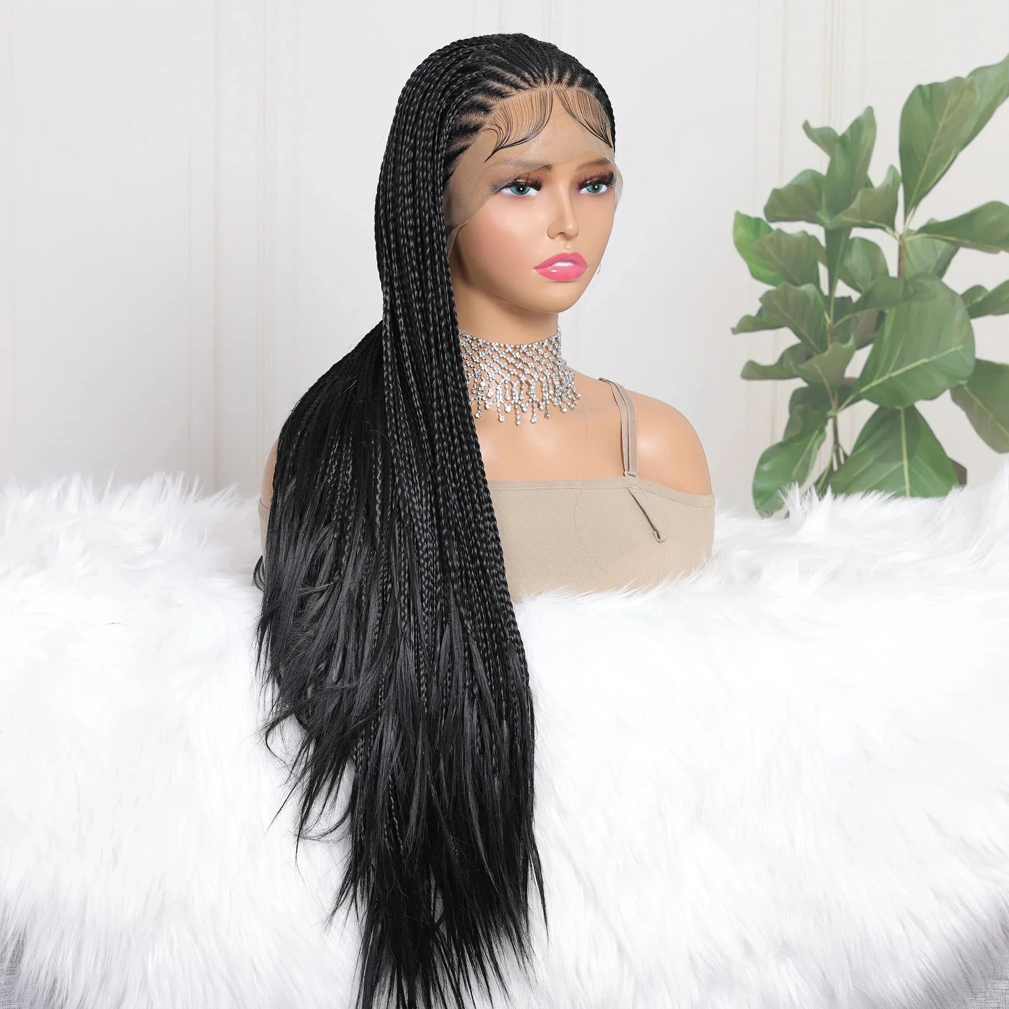 13x4 Goddess Faux Locs Braided Wig | Knotless Twist Box Braids | Long Synthetic Lace Front | Bleached Knots