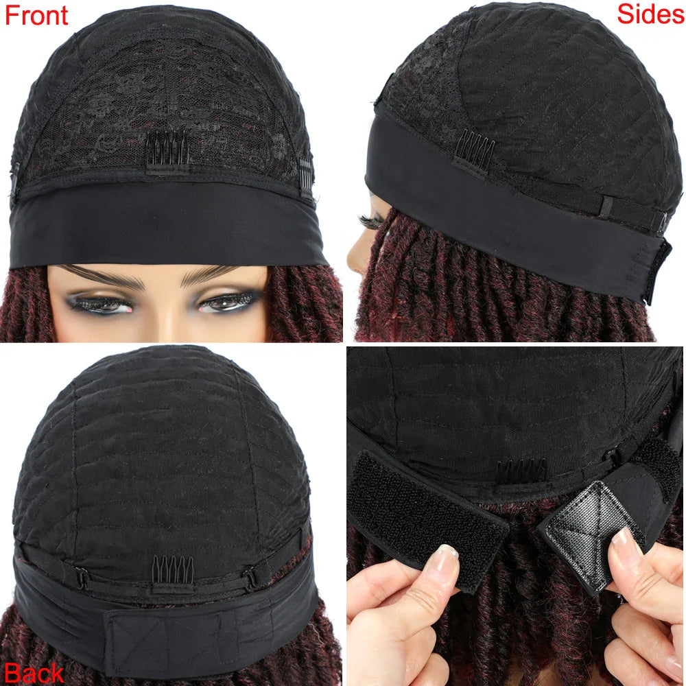 Soft Faux Locs Headband Wig - 6 Inch Ombre Dreadlock Wig for Black Women - Curly Braided Synthetic Wig with Headband - 1B, Burgundy, 27, 30, 613 Options