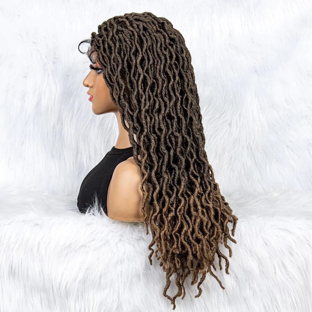 Knotless Box Braided Wig with Curly Ends & Baby Hair | Synthetic Lace Front Wig for Black Women