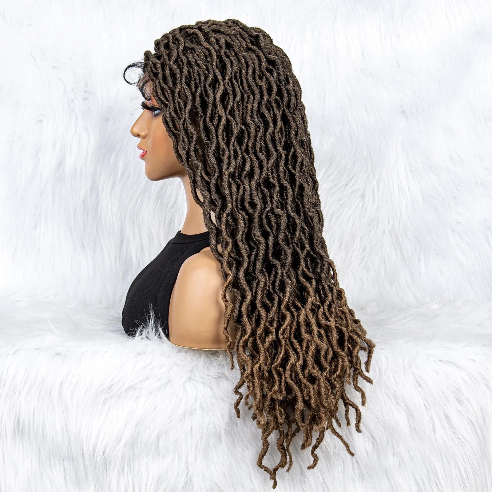 Knotless Box Braided Wig with Curly Ends & Baby Hair | Synthetic Lace Front Wig for Black Women