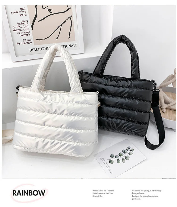 New Puffer Tote Bag for Women | Quilted Puffy Handbag & Lightweight Down Cotton Padded Shoulder & Crossbody Bag