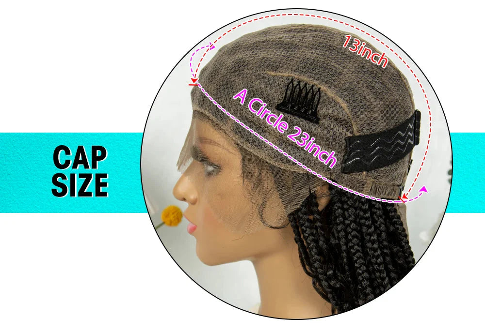 Short Bohemian Box Braids Wig | Full Lace | Curly Ends | Baby Hair | Synthetic Boho Wig