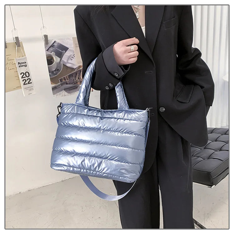 New Puffer Tote Bag for Women | Quilted Puffy Handbag & Lightweight Down Cotton Padded Shoulder & Crossbody Bag