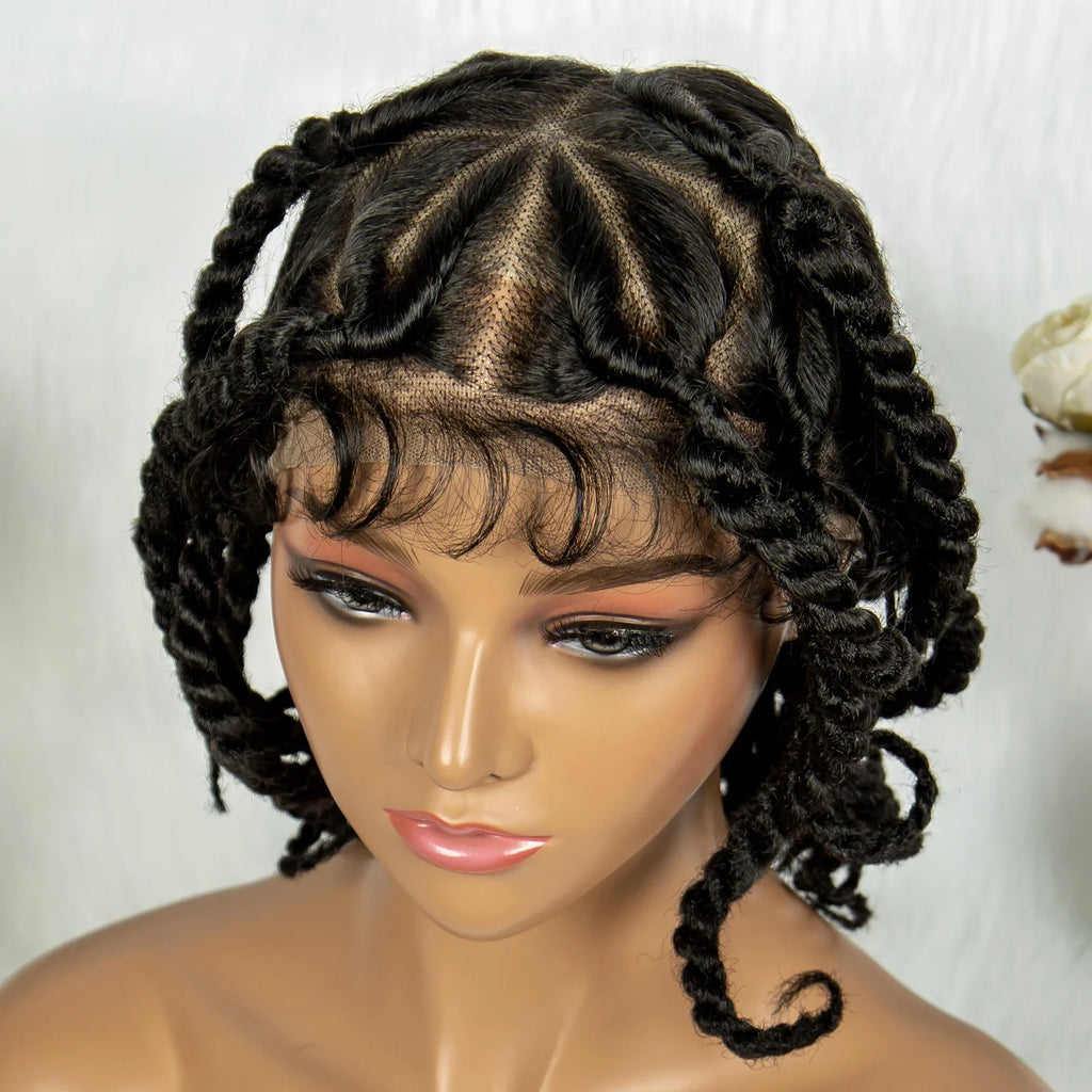 Handmade Bantu Knotless Braids Full Lace Wig | Baby Hair | Synthetic Braided Lace Frontal Wig