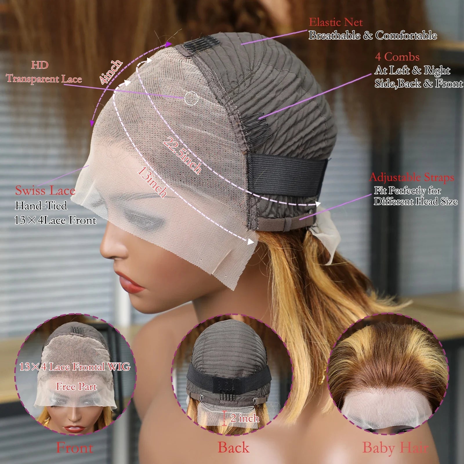 Ombre 4/27 Highlight Straight Bob Wig | 13x4 Transparent Lace Front Remy Human Hair Wig for Black Women