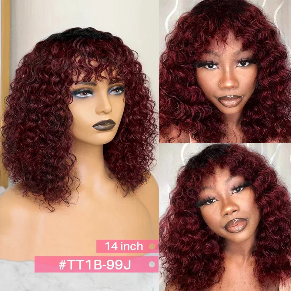 Rebecca Highlight Kinky Jerry Curly Wig | 200% Density Human Hair with Bangs
