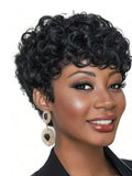 Cut Short Curly Wigs for Women | Glueless Synthetic Full Wigs with Bangs (Daily Wear & Go, Heat Resistant, Black Color for Beginners)