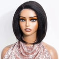Short Kinky Straight Bob Wig | Glueless Human Hair C Lace with Natural Hairline