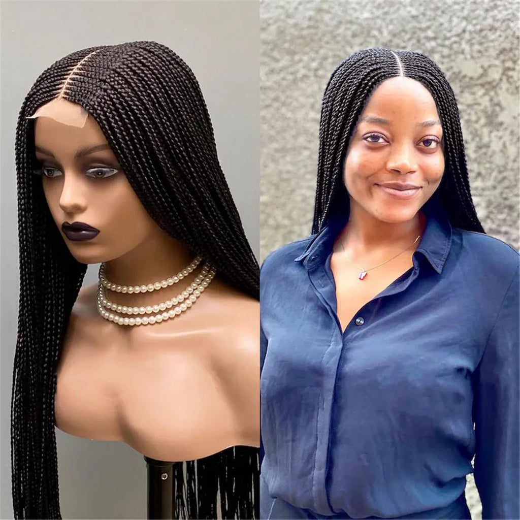 Ready-to-Ship 28" Center Part Box Braids Wig | 13x4 Lace Front | Middle Part | Kanekalon