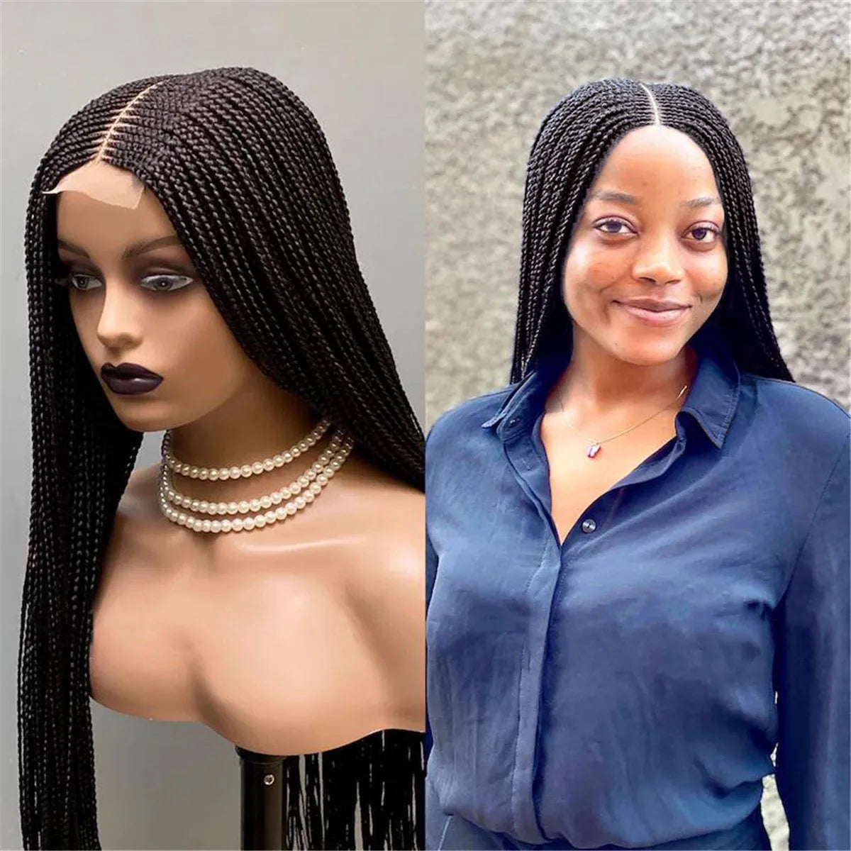 Ready-to-Ship 28" Center Part Box Braids Wig | 13x4 Lace Front | Middle Part | Kanekalon