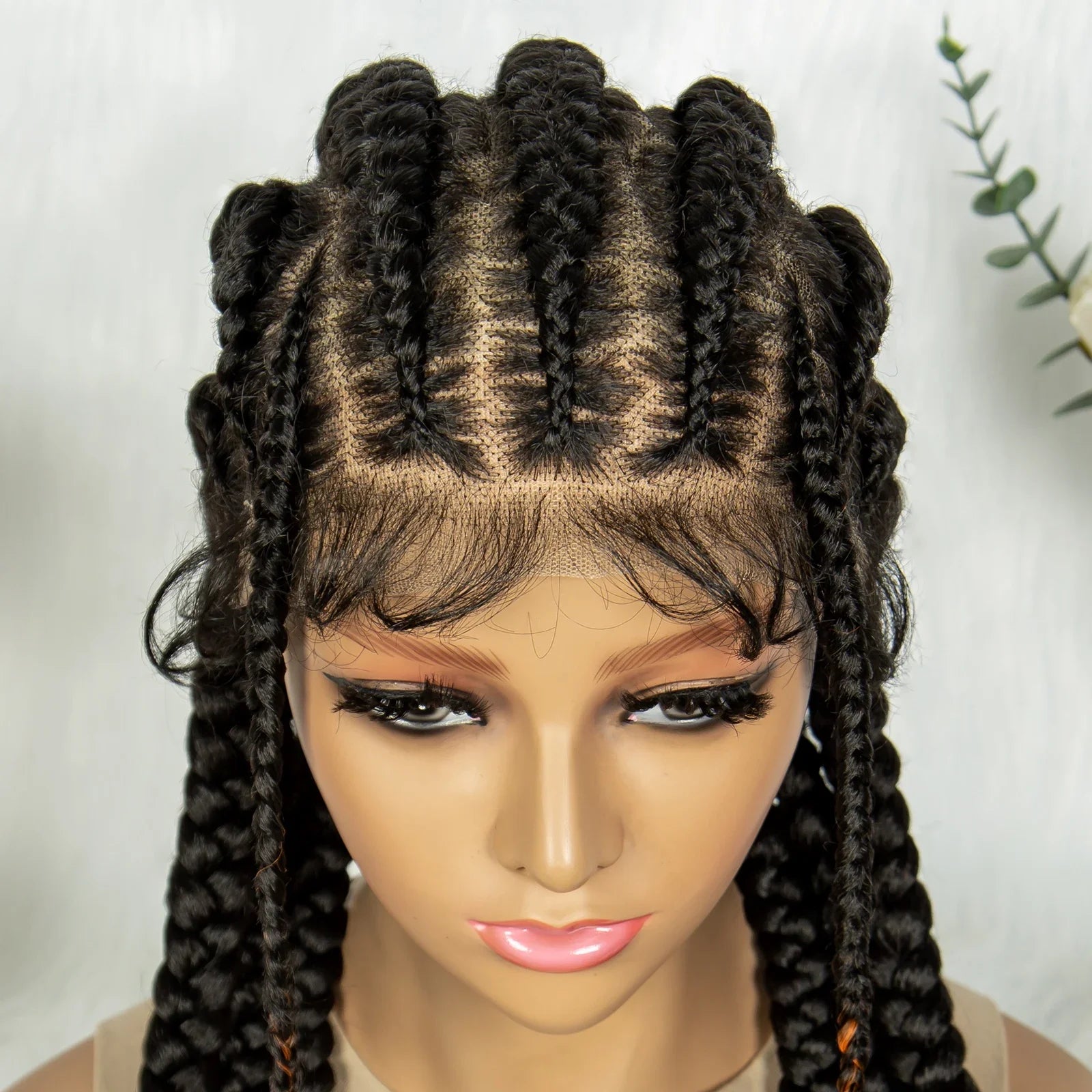Knotless Box Braids Full Lace Wig | Cornrow Accents | Baby Hair | Synthetic Braided Wig