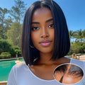 Glueless 13x4 Straight Lace Front Bob Wig Pre-Plucked 4x4 Closure Brazilian Remy Human Hair Bone Straight Short Bob
