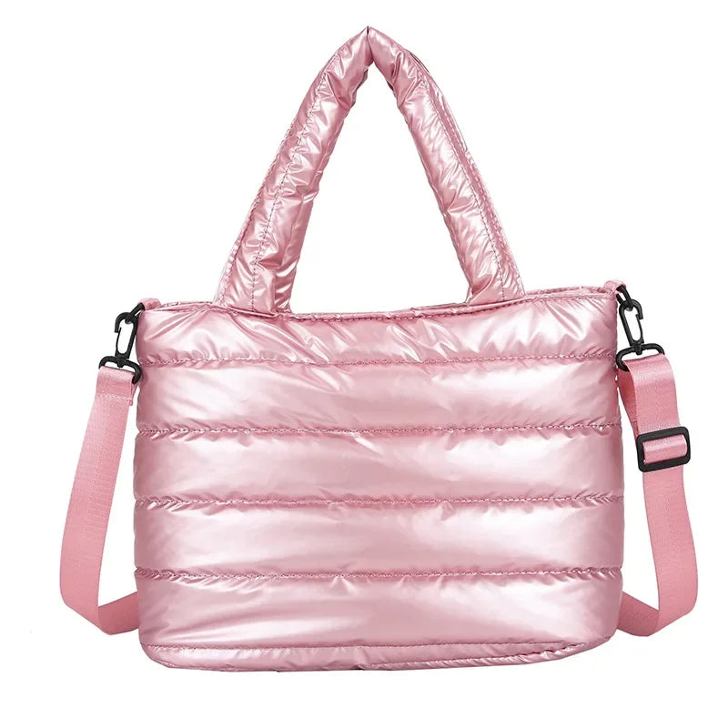 New Puffer Tote Bag for Women | Quilted Puffy Handbag & Lightweight Down Cotton Padded Shoulder & Crossbody Bag