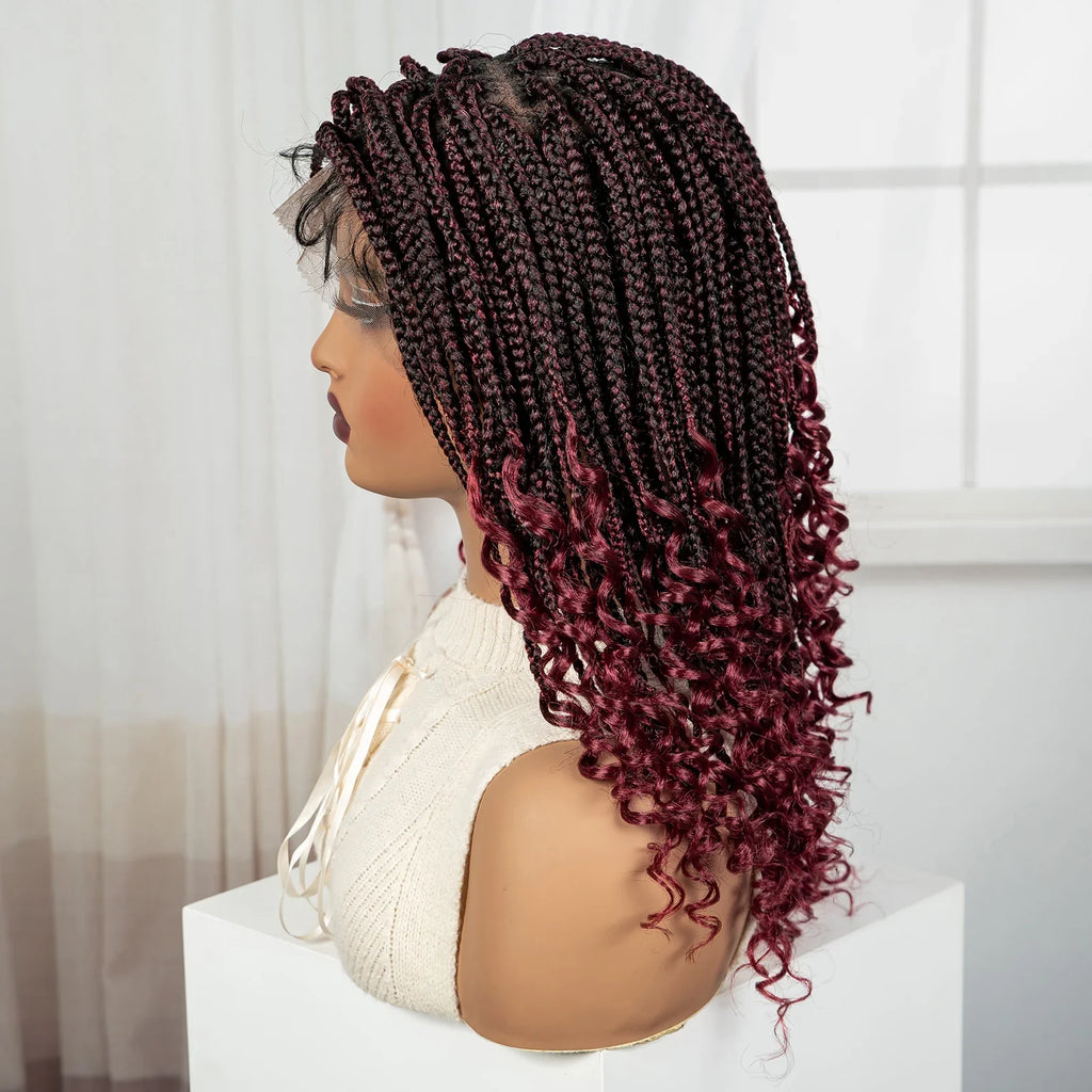 Ombre Boho Knotless Braids Bob Wig with Curly Ends | Full Lace