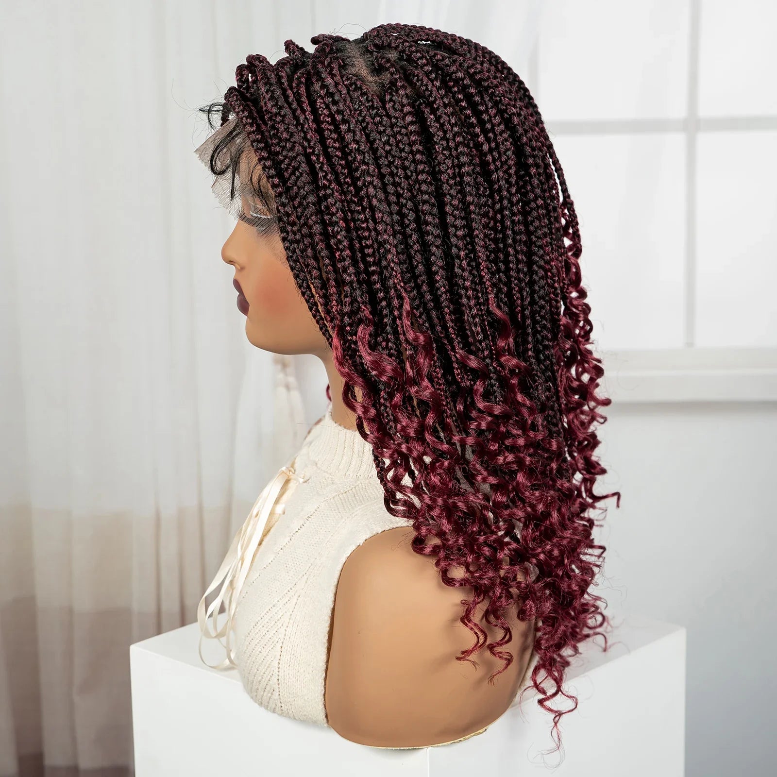 Ombre Boho Knotless Braids Bob Wig with Curly Ends | Full Lace