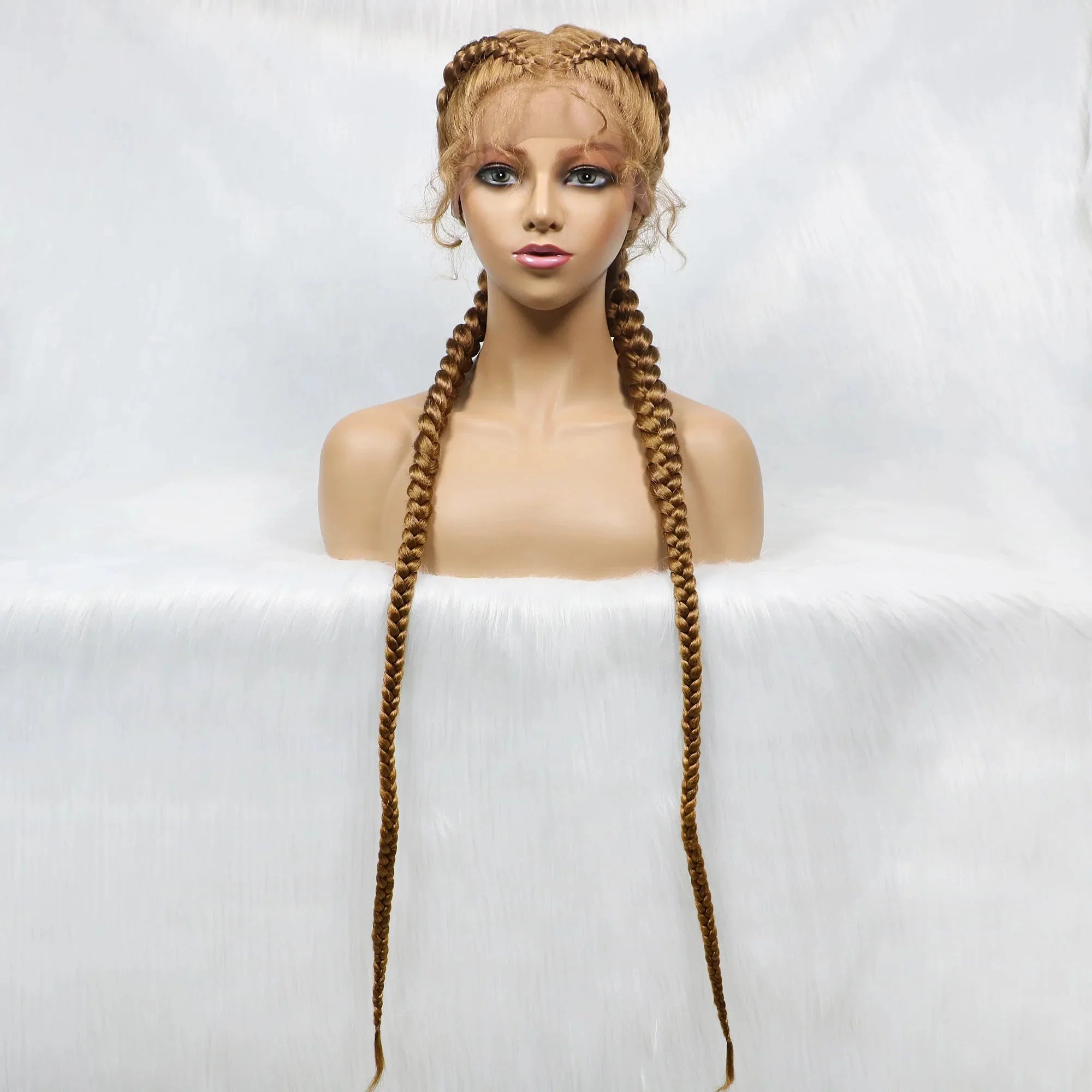 Handmade Double Dutch Cornrow Braided Wig | Natural Black Lace Front | Baby Hair | Kanekalon Synthetic Wig for Women