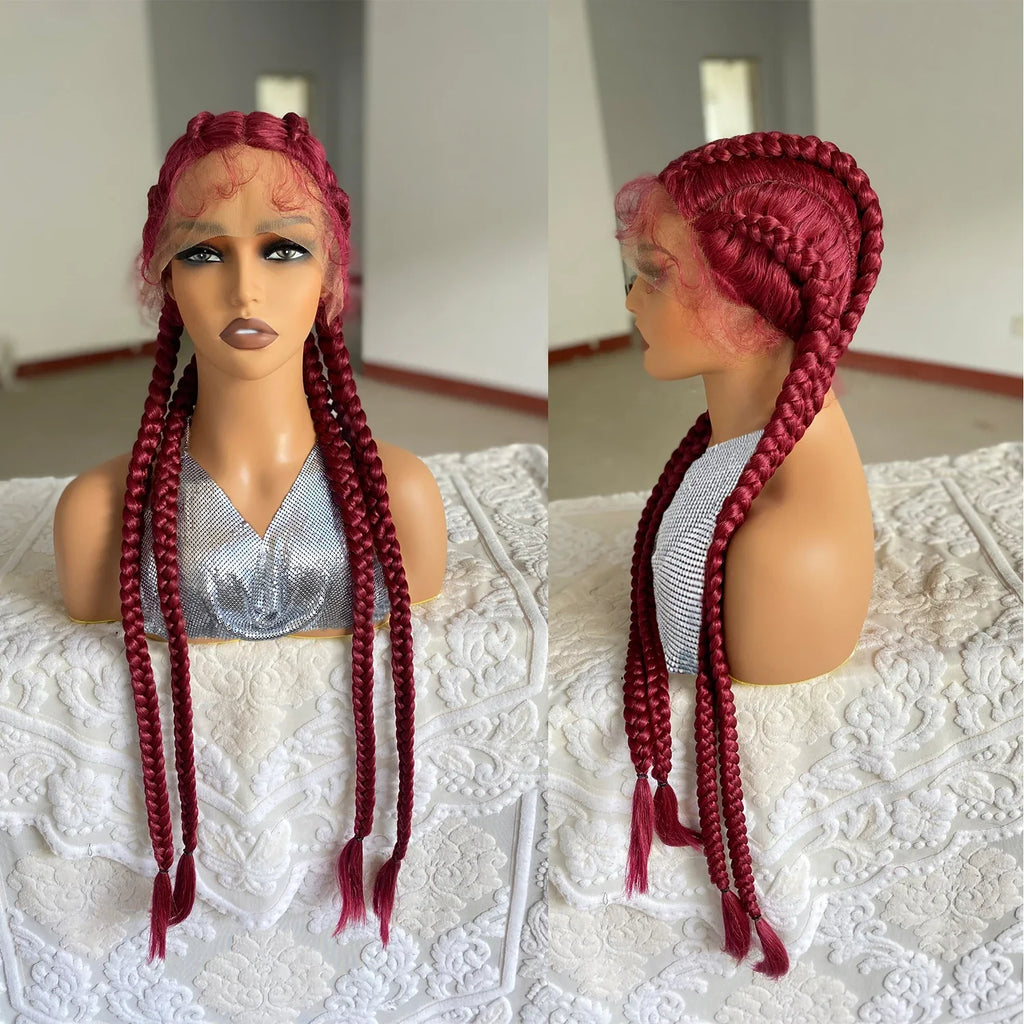 32 Inch Senegalese Twist Lace Front Wig | 4 Twist Cornrow | With Baby Hair | Synthetic Crochet Braids