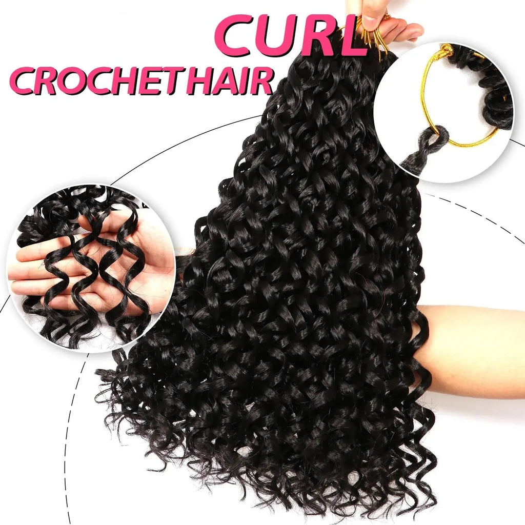 Short Beach Curl Crochet Hair | Bohemian Curly Braids | Deep Wave Synthetic Hair | 18 Strands/Pack