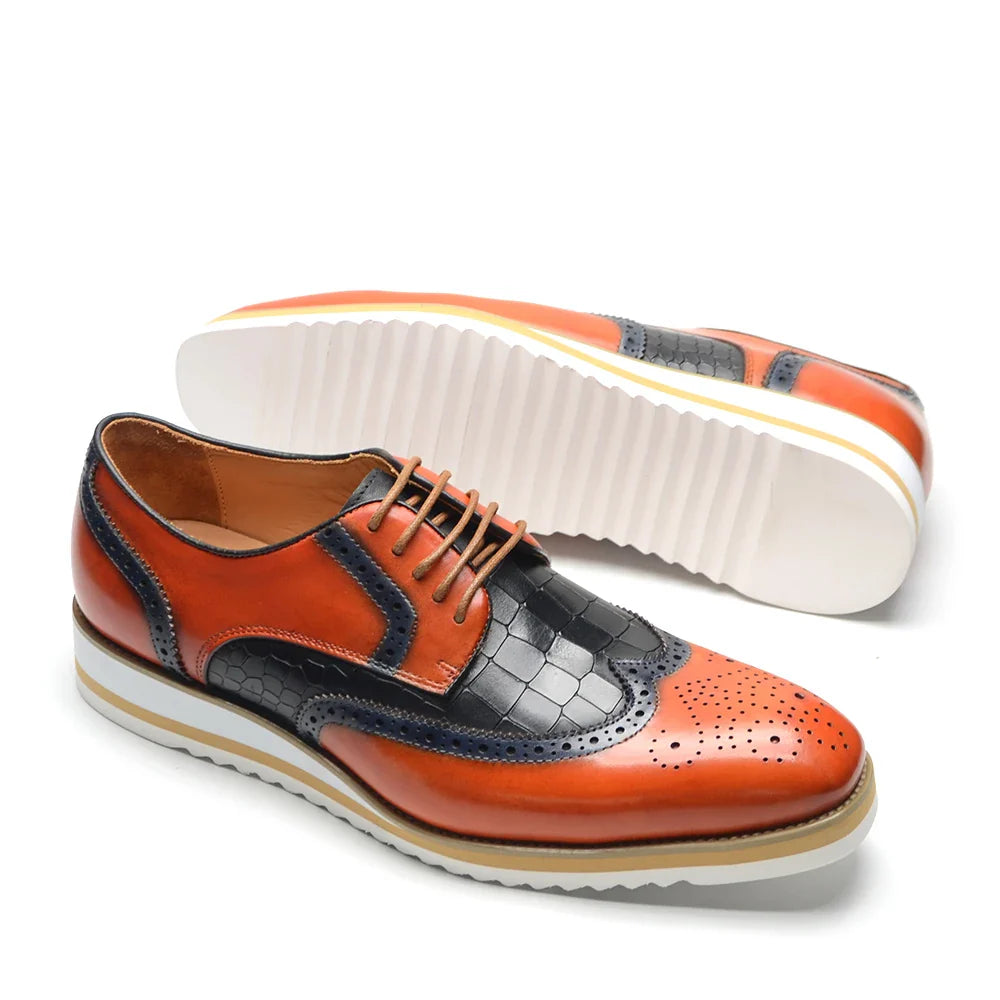 Italy Men's Wingtip Derby Shoes | Classic Modern Color Block Oxfords (Height Increasing, Genuine Leather)