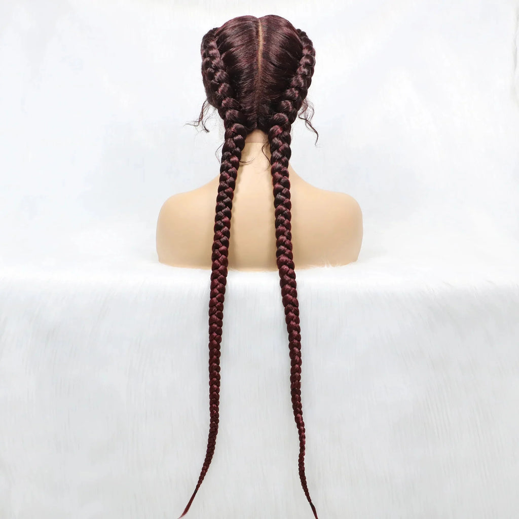 Handmade Double Dutch Cornrow Braided Wig | Natural Black Lace Front | Baby Hair | Kanekalon Synthetic Wig for Women