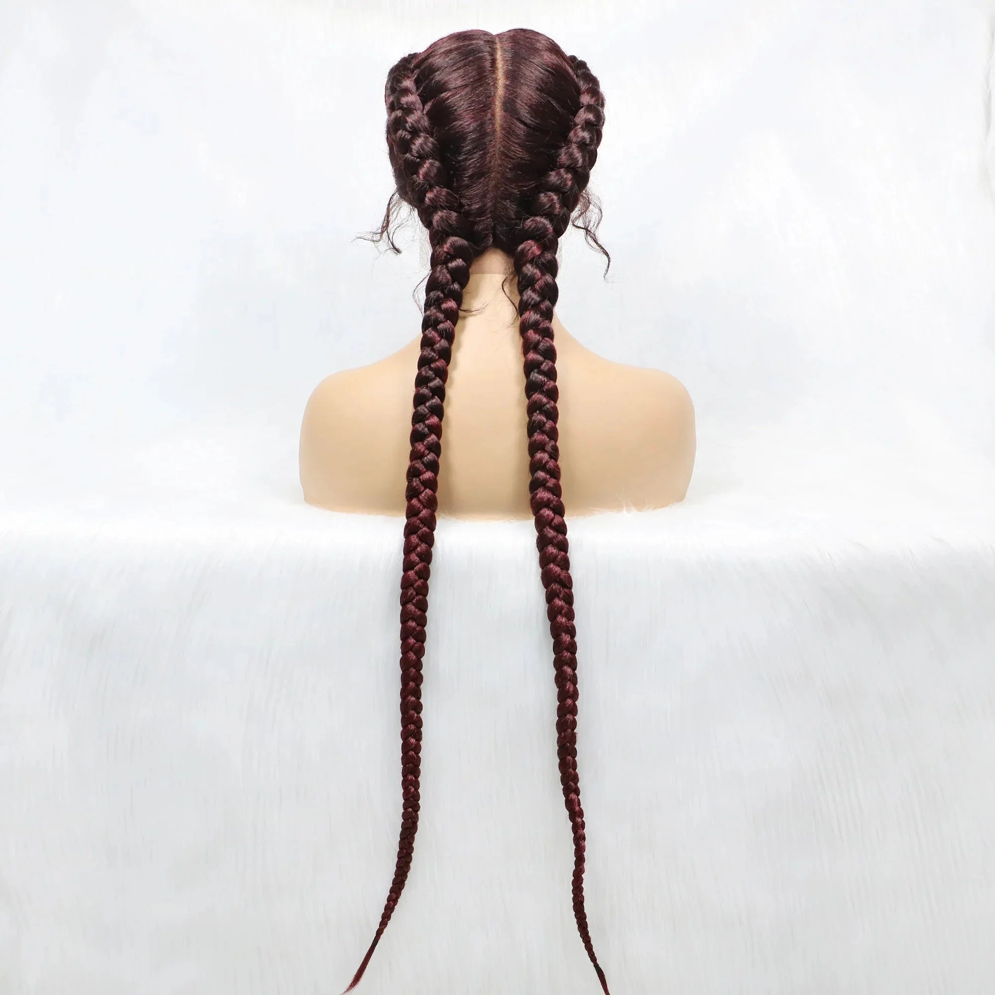 Handmade Double Dutch Cornrow Braided Wig | Natural Black Lace Front | Baby Hair | Kanekalon Synthetic Wig for Women