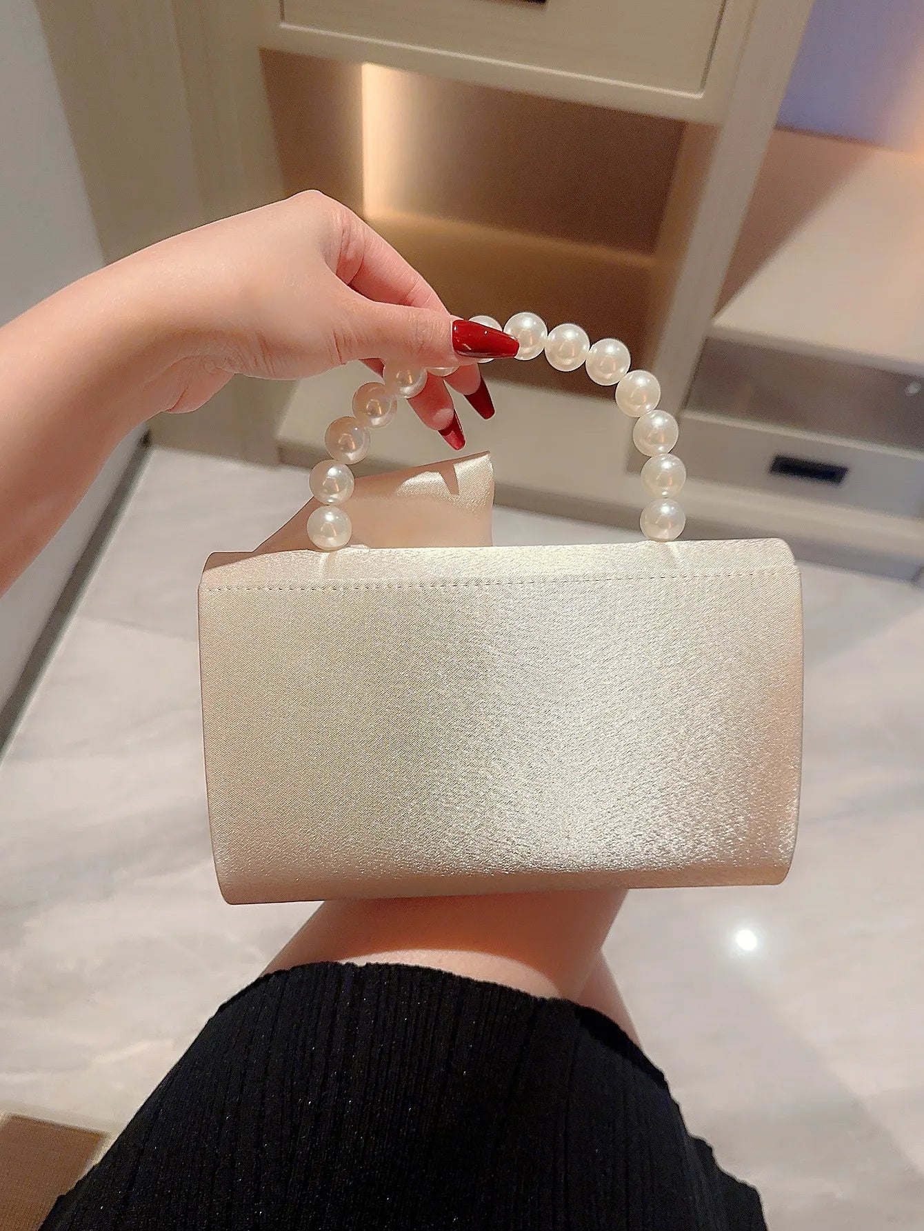 Lady Exquisite Flower Evening Bag | White Wedding Bag & Faux Pearl Handheld Banquet Bag (Party, Prom, Dress Bag)
