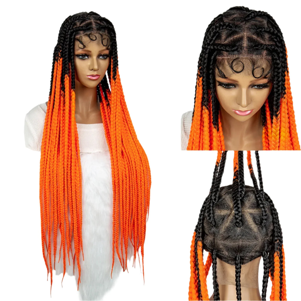 Colorful Knotless Box Braids Wig | Full Lace Cornrows | Large Braids