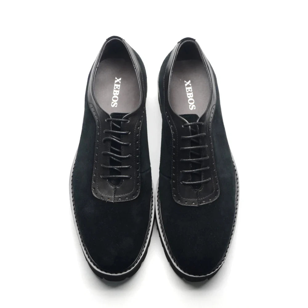 Designer Luxury Platform Oxfords for Men | Cow Suede Genuine Leather Black & Blue Casual Shoe (Height Increasing)