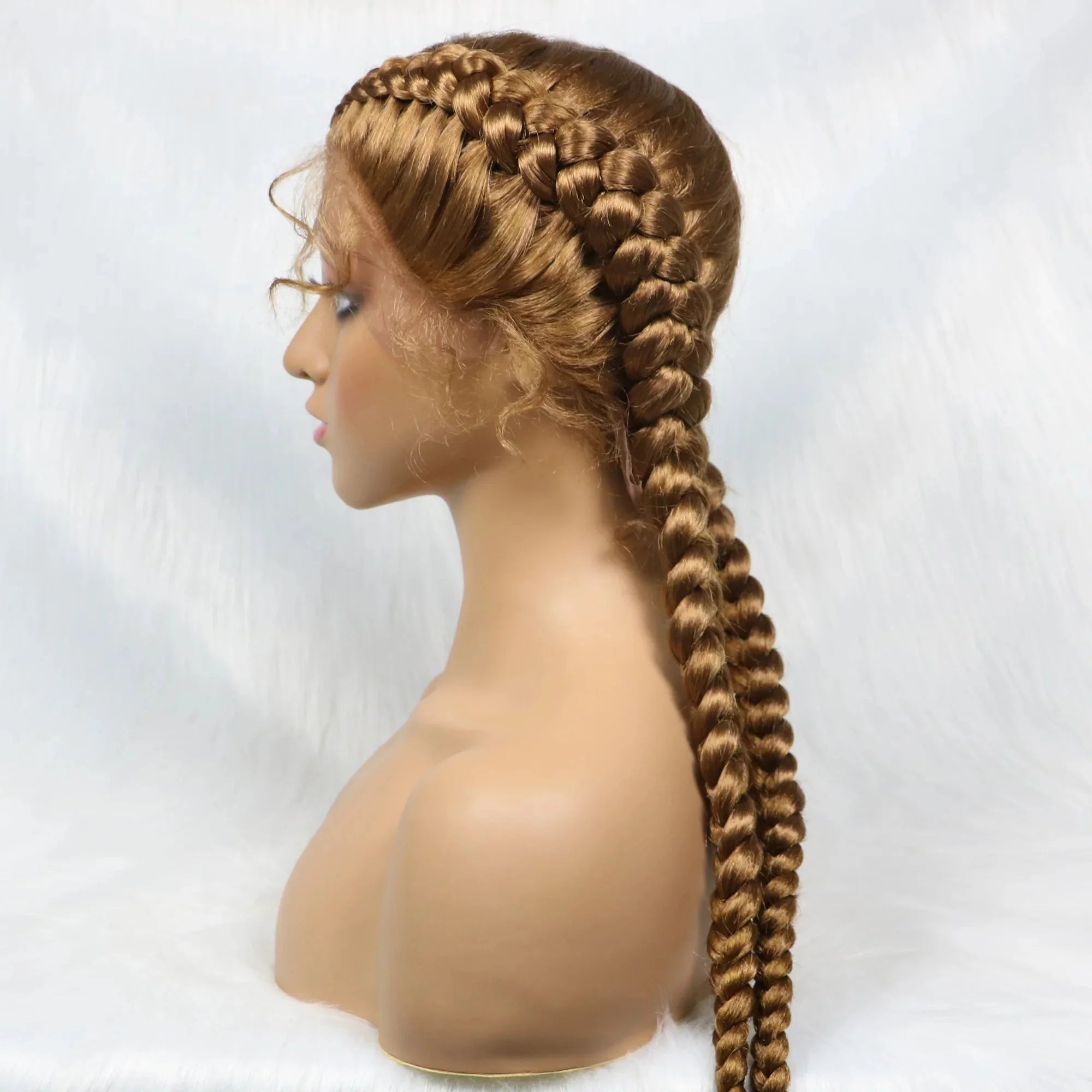 Handmade Double Dutch Cornrow Braided Wig | Natural Black Lace Front | Baby Hair | Kanekalon Synthetic Wig for Women