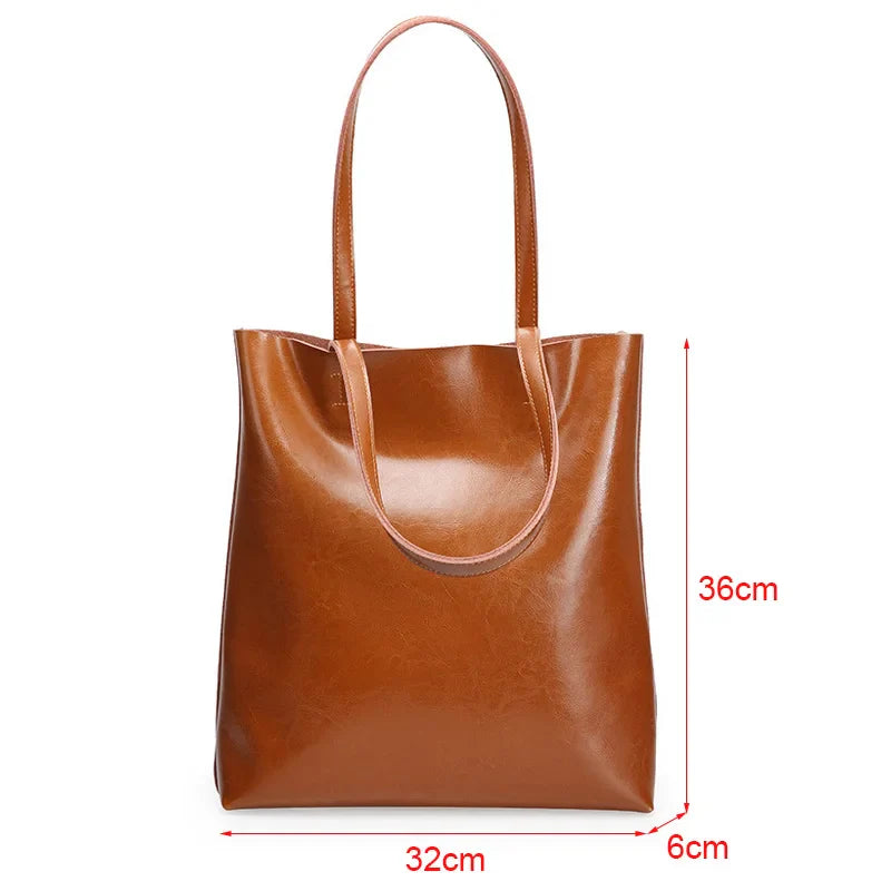 Real Genuine Leather Women's Shoulder Bags | Large Capacity Female Fashion Office Retro Handbag (Cow Leather, Big Bags for Women)