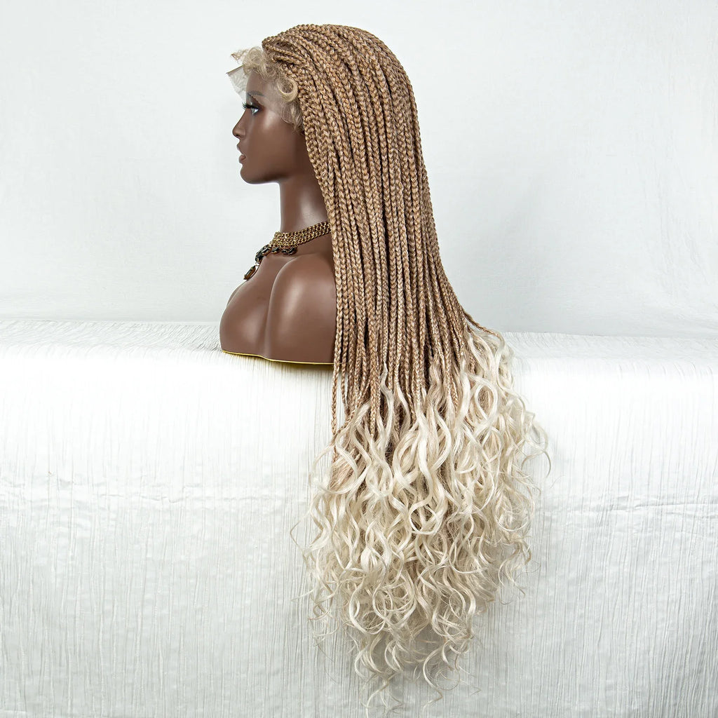36" Water Wave Braided Wig | Lace Front | Baby Hair | Long Braids