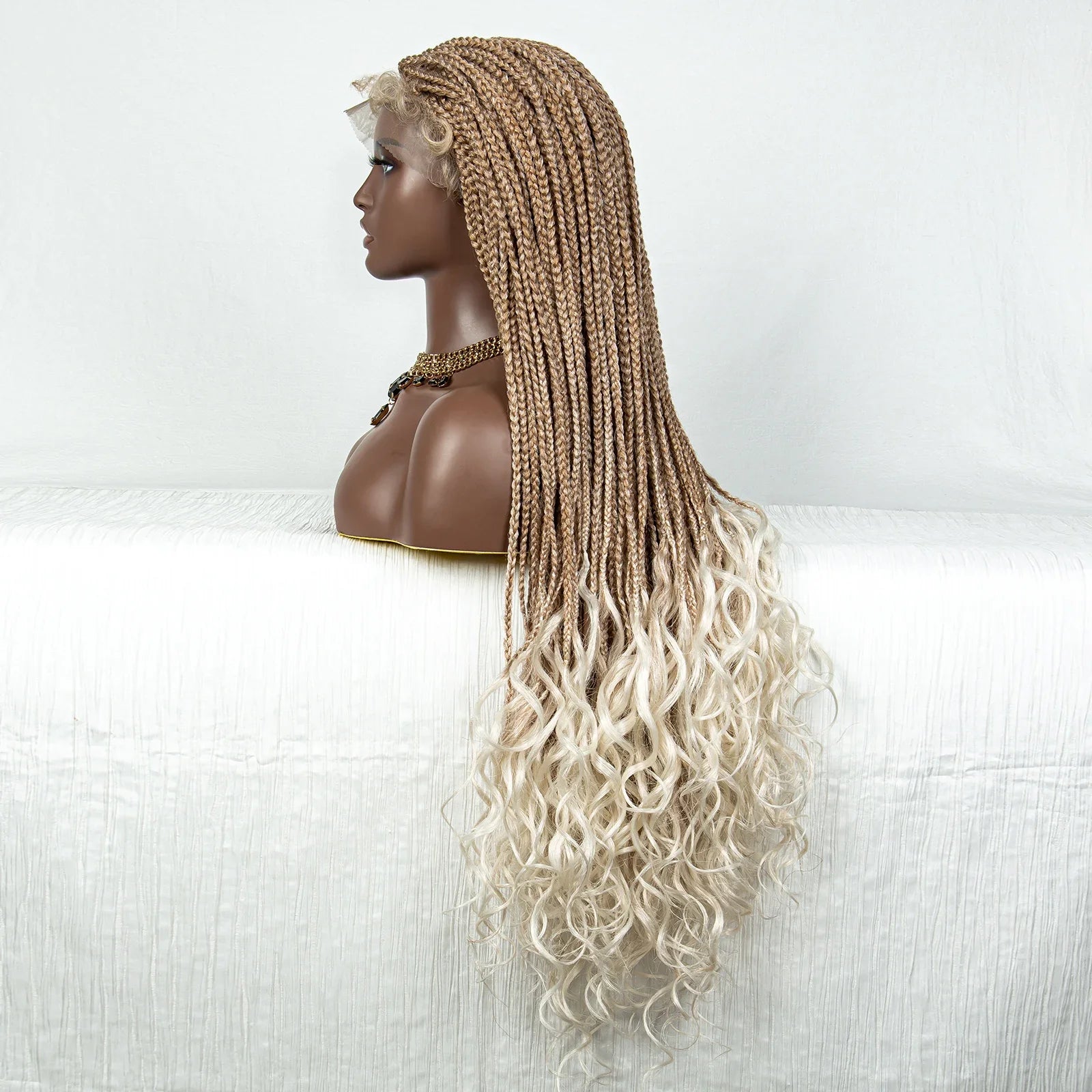 36" Water Wave Braided Wig | Lace Front | Baby Hair | Long Braids