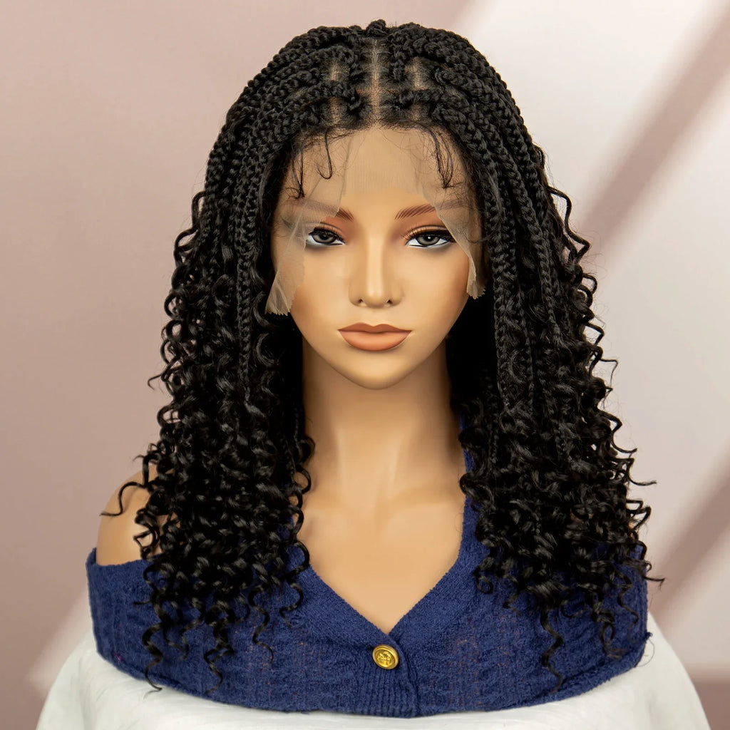 Burgundy Knotless Box Braids Wig with Curly Ends | Full Lace