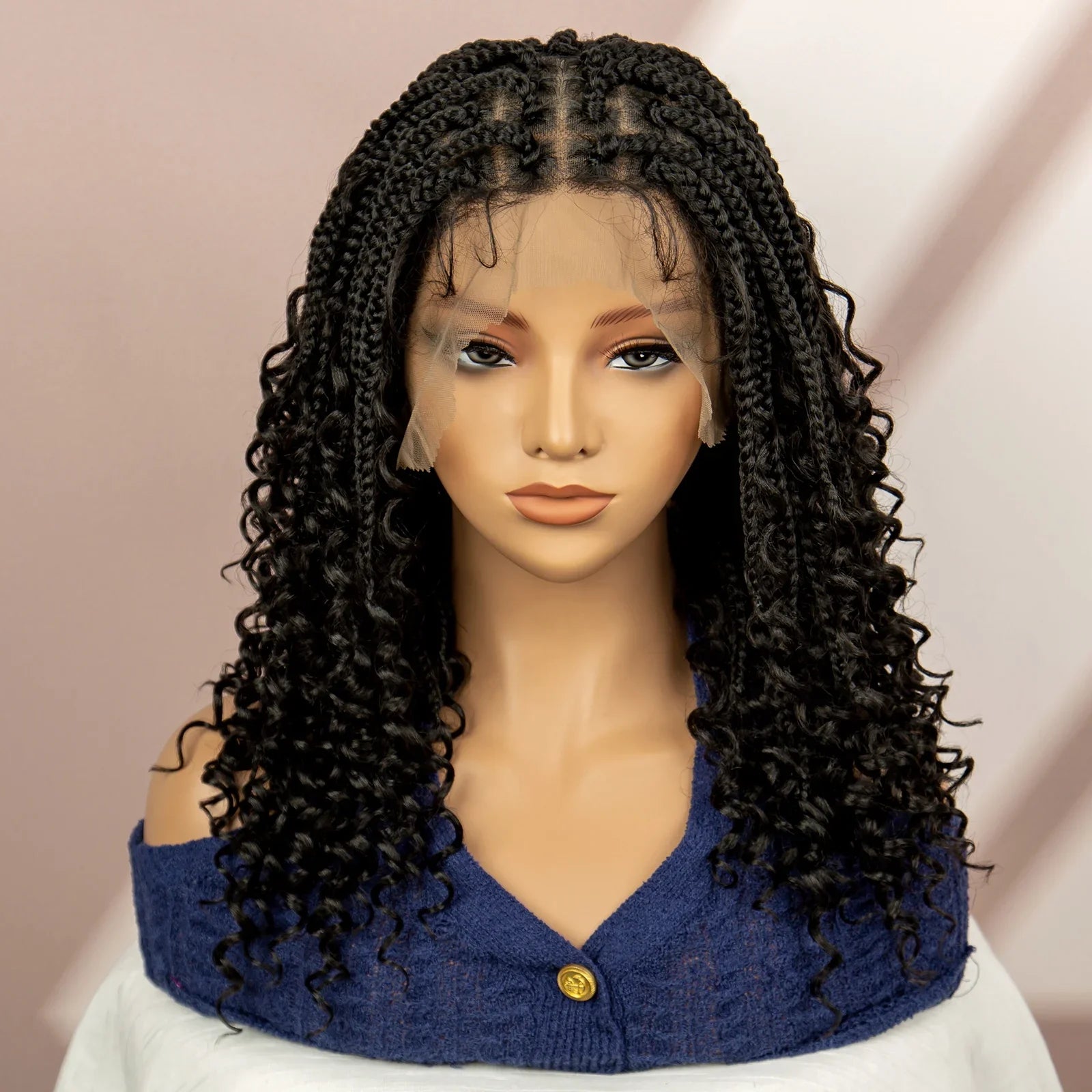 Burgundy Knotless Box Braids Wig with Curly Ends | Full Lace