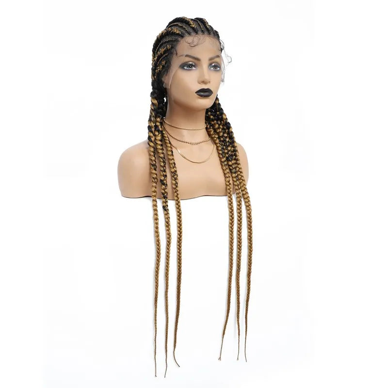 36" Jumbo Knotless Box Braids Wig | Incoo Full Lace Cornrow Wig | Transparent Lace | African Braided Hair