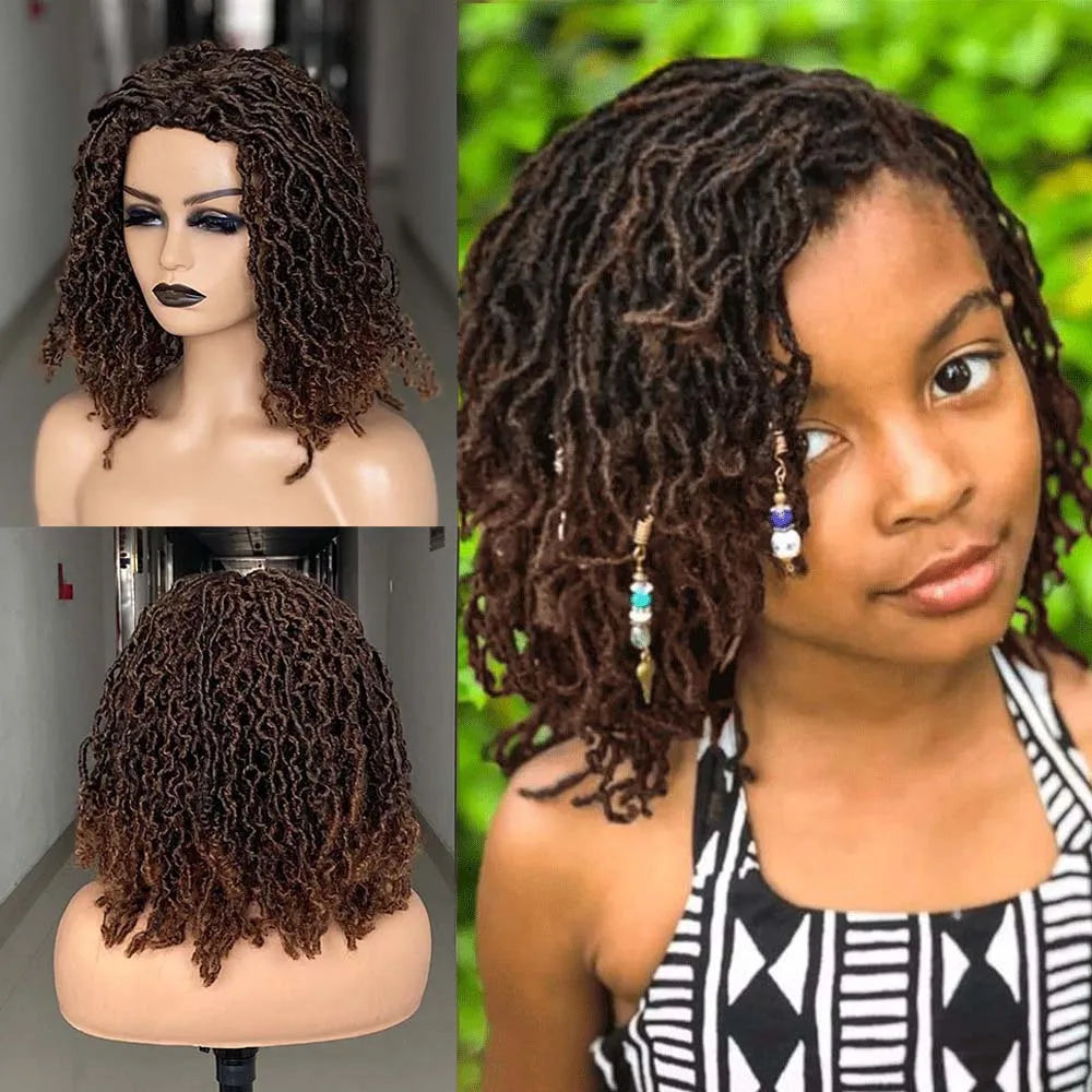 Short Braided Wig | Faux Locs Wig | Goddess Locs Wig | Afro Braids | Synthetic Dreadlock Wig