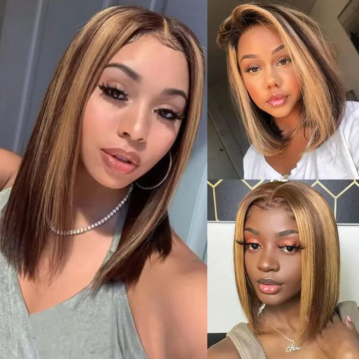 Ombre 4/27 Highlight Straight Bob Wig | 13x4 Transparent Lace Front Remy Human Hair Wig for Black Women