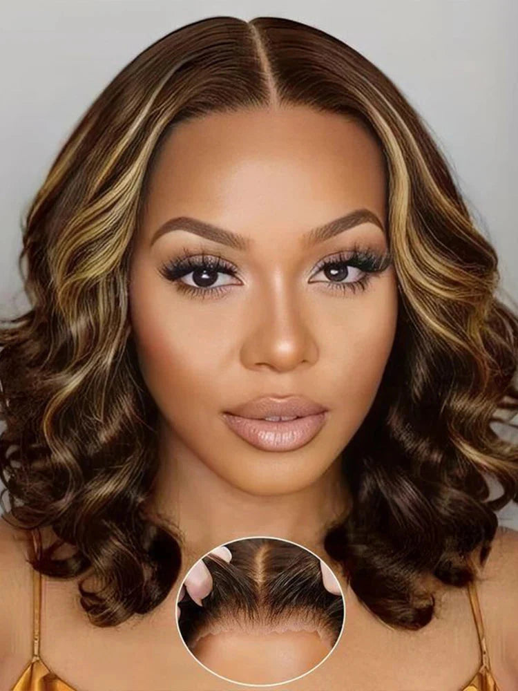 Malaysian Hair | Double Drawn | P4 27 | Ombre | Highlight | Bouncy Wave | Wear and Go | Glueless | Human Hair | Bob Curly Wigs