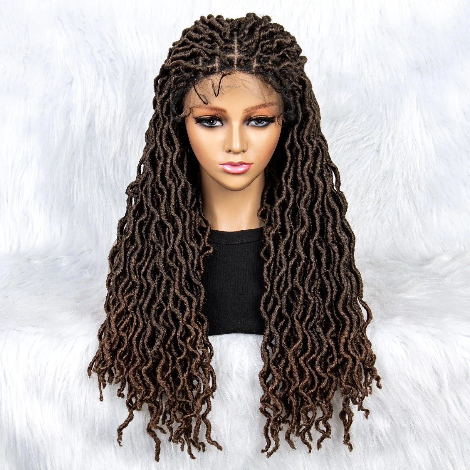 Knotless Box Braided Wig with Curly Ends & Baby Hair | Synthetic Lace Front Wig for Black Women