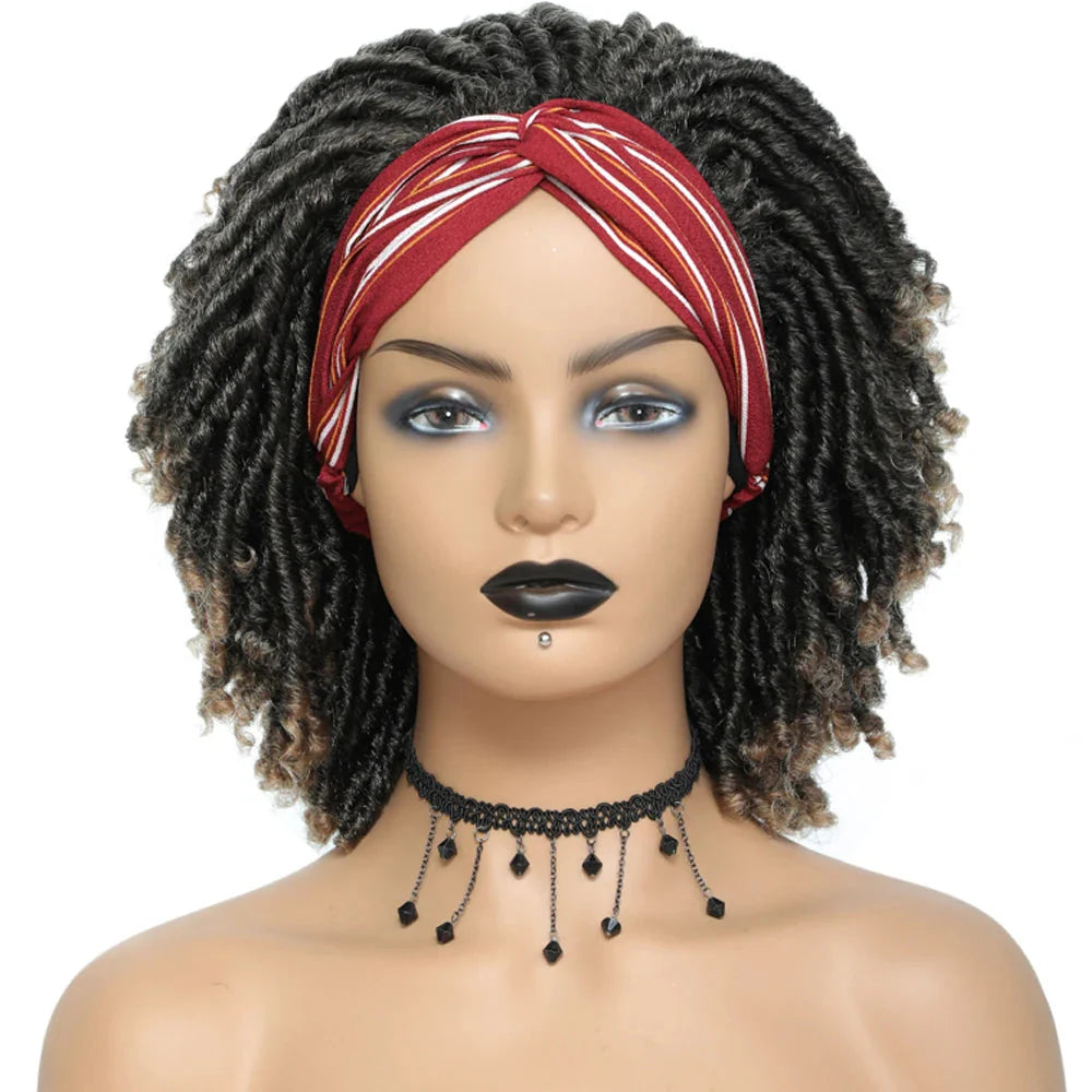 Soft Faux Locs Headband Wig - 6 Inch Ombre Dreadlock Wig for Black Women - Curly Braided Synthetic Wig with Headband - 1B, Burgundy, 27, 30, 613 Options