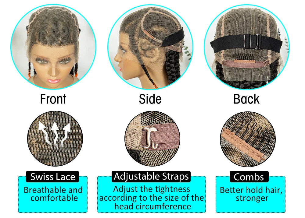 Knotless Box Braids Full Lace Wig | Cornrow Accents | Baby Hair | Synthetic Braided Wig