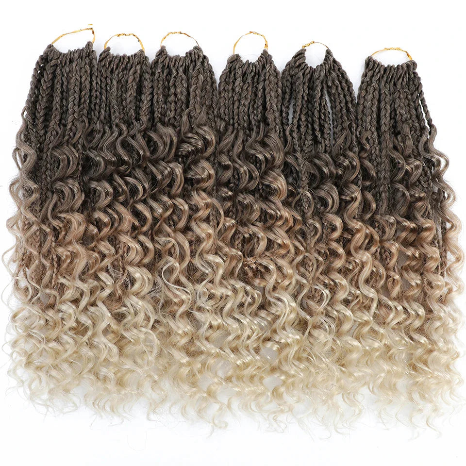 Ombre Goddess Box Braids Crochet Hair with Curly Ends | 14 Inch | 1-6 Packs