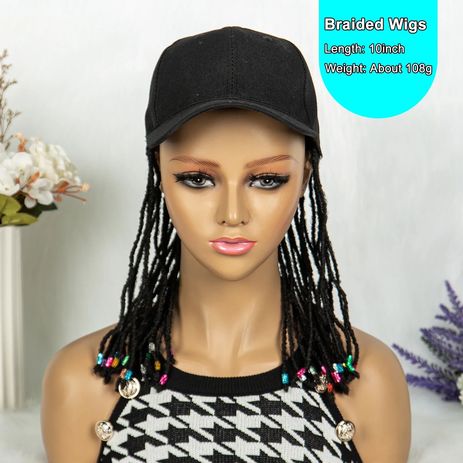 Braided Baseball Cap Wig | Adjustable Hat Wig | Afro Black Women & Girls