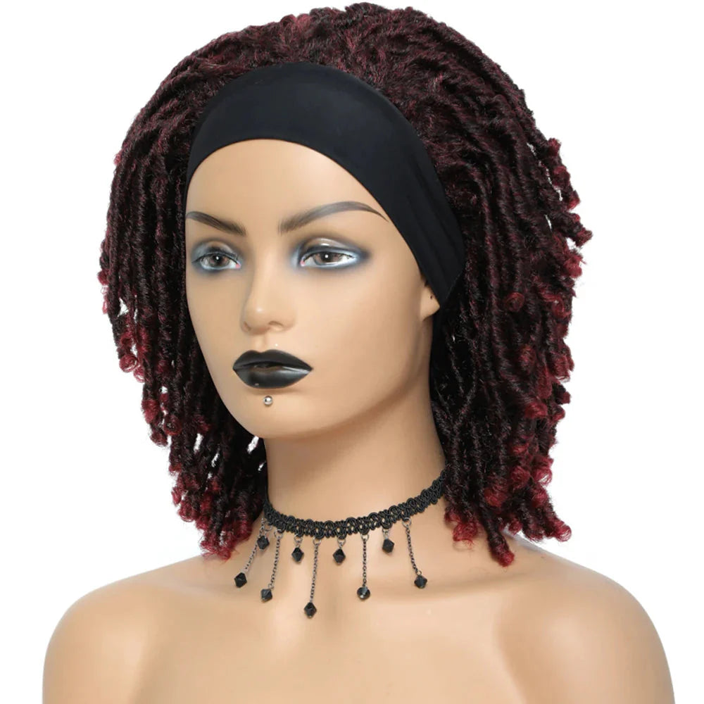 Soft Faux Locs Headband Wig - 6 Inch Ombre Dreadlock Wig for Black Women - Curly Braided Synthetic Wig with Headband - 1B, Burgundy, 27, 30, 613 Options