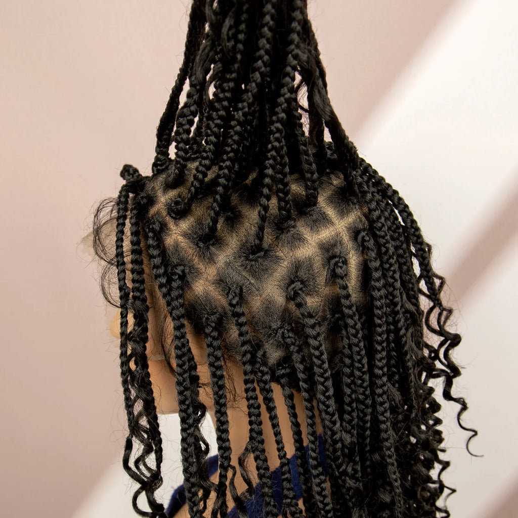 Burgundy Knotless Box Braids Wig with Curly Ends | Full Lace